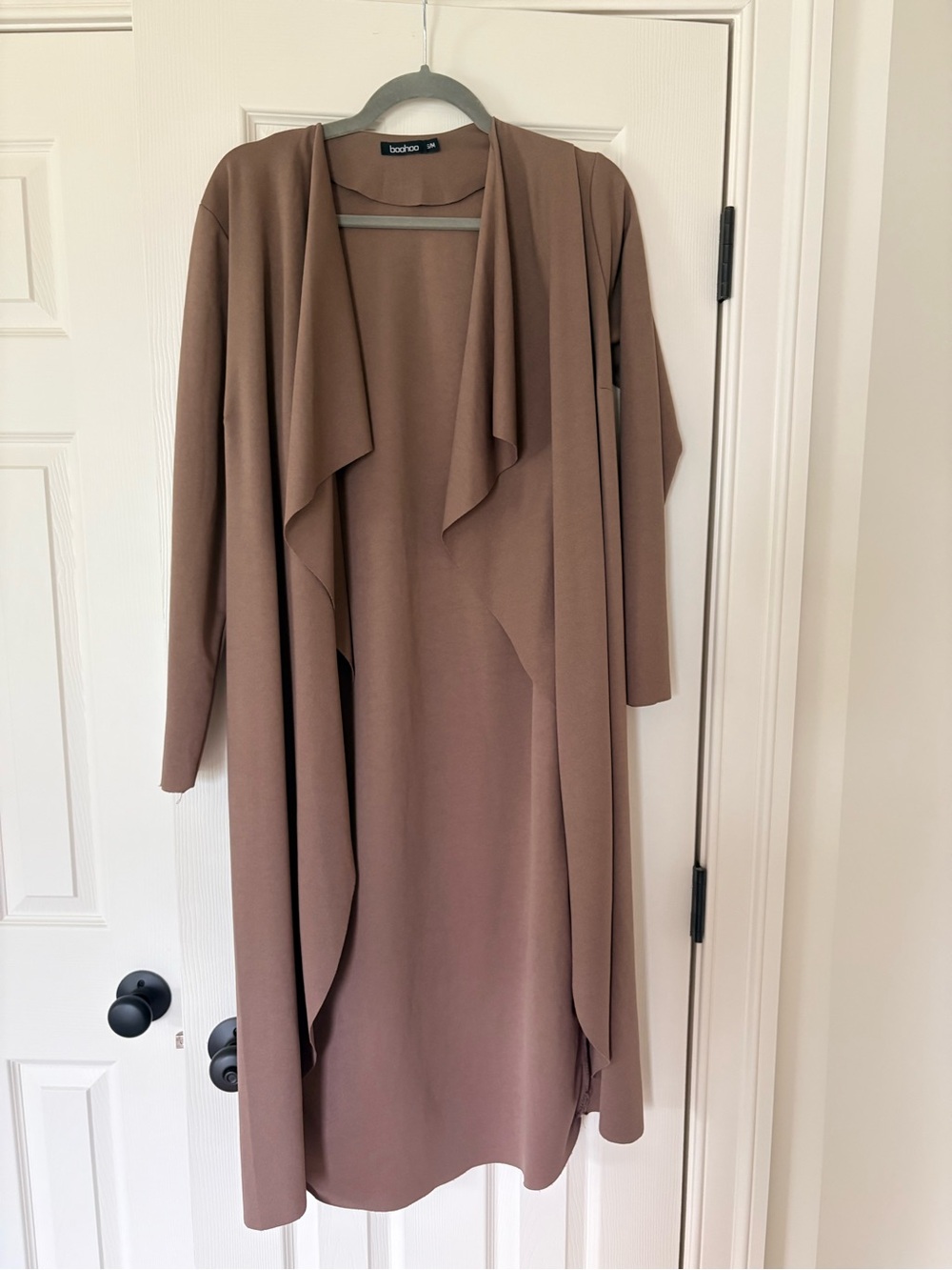 Boohoo Taupe Draped Open-Front Long Cardigan